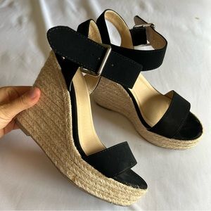 7/$20 Delicious Women's Open Toe Ankle Strap Espadrille Wedge Sandal, Black, 6.5